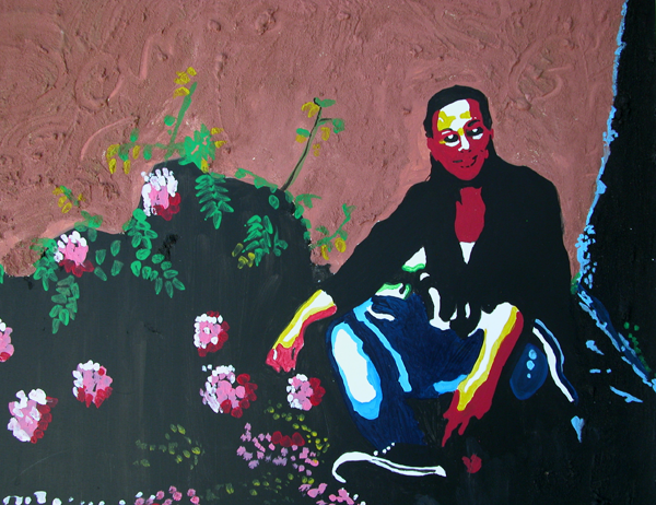 Femme au massif de fleurs