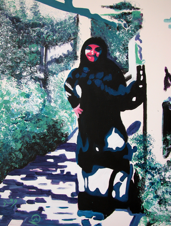 Femme sur chemin d'ombres