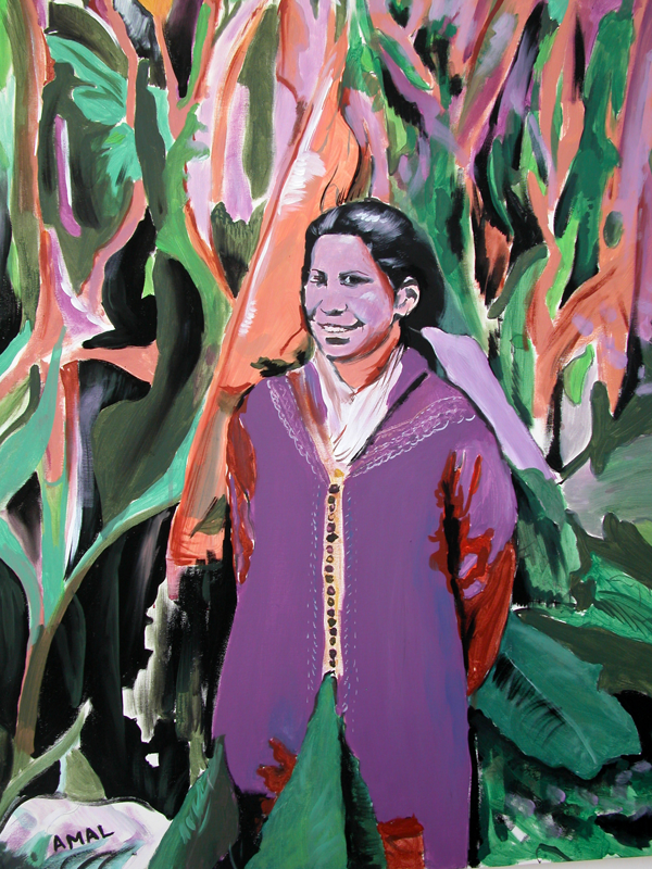 Femme violette au fond exotique